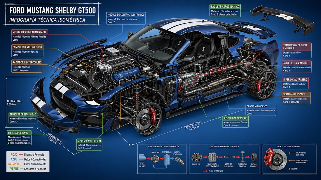 Ford Mustang Shelby GT500 — infografía técnica